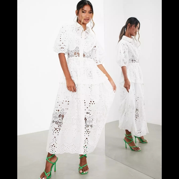 Asos Edition eyelet midi Shirt Dress with Puff sleeves - Picture 2 of 4